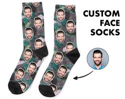 custom face socks, custom photo socks, face on socks, personalized, geometric picture socks, funny gift for her, him or