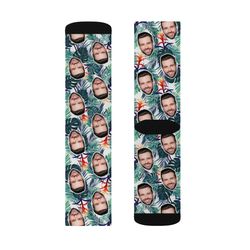 custom face socks, personalized photo, floral picture socks, tropical flower socks, customized funny photo gift for her,