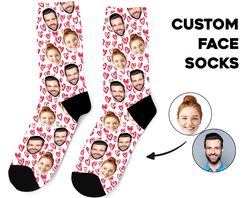 custom face socks, photo personalized socks, faces on socks, love heart socks, gift for her, girlfriend gift, boyfriend