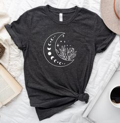 floral moon shirt, moon shirt, moon wildflower shirt, moon phases shirt, moon boho shirt, astronomy t-shirt, celestial s