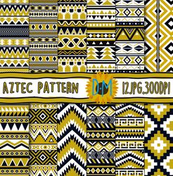 black gold aztec digital paper set, 12 aztec seamless patterns for scrapbooking and crafting, tribal, geometric