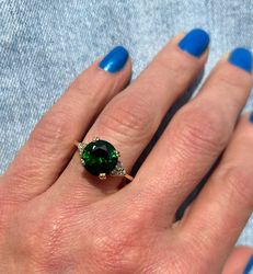 emerald ring - may birthstone - statement ring - gold ring - engagement ring - round ring - cocktail ring - prong ring