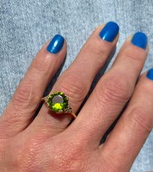 Peridot Ring - August Birthstone - Statement Ring - Gold Ring - Engagement Ring - Round Ring - Cocktail Ring