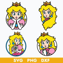 Princess Peach Face Bundle Svg, Princess Peach Svg, Super Mario Svg, Cartoon Svg, Png Dxf Digital File