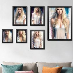 digital art, set of 6 prints, anime girl, posters, living room art, contemporary minimalist watercolor digital download