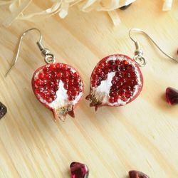 pomegranate earrings, persephone jewelry, from mom to daughter miniature gold fruit, cute dangle beads,  judaica gifts