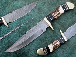 hand forged hunting knife , custom hand made damascus steel survival knife