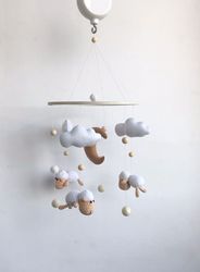 baby mobile neutral sheep. crib mobile moon and clouds mobile