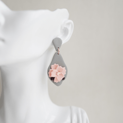 handmade delicate vintage teardrop big size flower dangle polymer clay stud earrings - perfect for parties daily wear