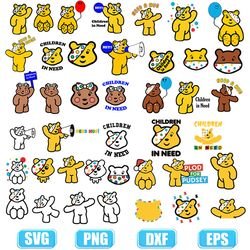 pudsey bear,children in need svg,red nose day,charity raising svg