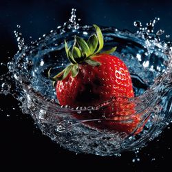 strawberry splash: capturing the art of impact in a mesmerizing macro photo