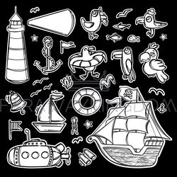 pirate stickers nautical monochrome travel label vector set