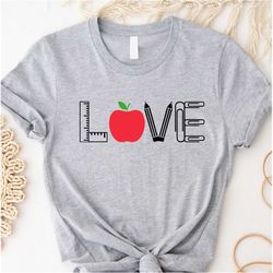 Love Teacher Love Ruler Apple Pencil Paperclip Shirt, Teacher Shirt, Teacher Unisex Women's, Christmas Gift, Cute Teache