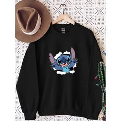 disney stitch sweatshirt, smiling lilo and stitch sweater, disney matching gift, stitch sweatshirt, big face stitch swea