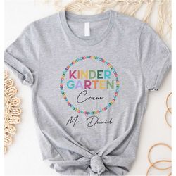 custom kindergarten crew shirt, customized name teacher tee, personalized teacher, elementary teacher tee, teacher gift,