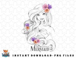 disney the little mermaid floral ariel line portrait png, sublimation, digital download