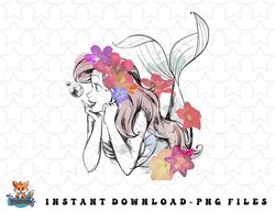 disney the little mermaid floral watercolor outline png, sublimation, digital download