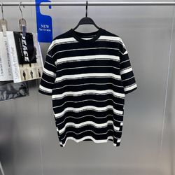 men's black and white fashion stripe loose t-shirt