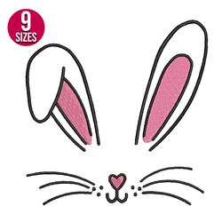 bunny face embroidery design, machine embroidery pattern, instant download