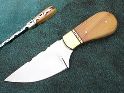 d2 skinner knife , 6.5" custom hand made tool steel skinner knife olive wood handle with sheath