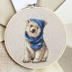 polar bear, baby bear cross stitch pattern pdf, animal cross stitch, nursery cross stitch decor, kawaii embroidery