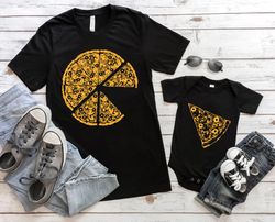 pizza and pizza slice shirt, baby bodysuit & mens t-shirt set, baby gift, baby bodysuit, dad and son shirt