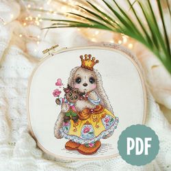 bunny princess cross stitch, love cross stitch, beast cross stitch rabbit in vintage dress cross stitch,instant download