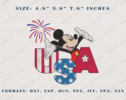 USA Famous Cartoon Mickey Mouse Embroidery Design, Happy Independence Day Embroidery Design, Fouth Of July Embroidery