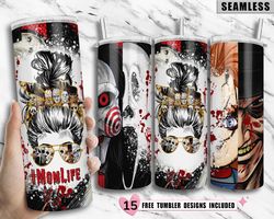 skinny horror tumbler, sublimation designs scary halloween 20oz skinny tumbler, horror movies characters skinny tumbler