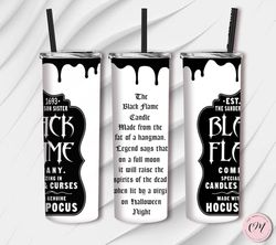 skinny horror tumbler, hocus pocus black flame candle 20oz skinny tumbler, black flame wrap 30oz skinny tumbler