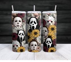 skinny horror tumbler, floral horror 20oz skinny tumbler, travel mug 30oz skinny tumbler