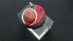 leather pendant with red jasper.gift for a girl.