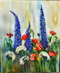 field bright flowers. original painting in the interior.