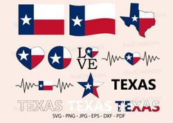 texas flag bundle svg, waving, heart