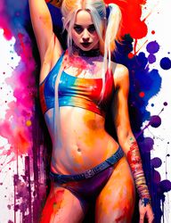 girl dirty with paint splash, colorful art, bright colors.