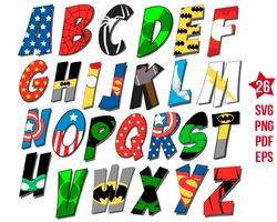 superhero letters svg for cricut, superhero font svg, png