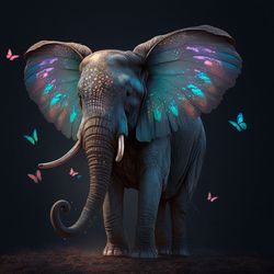 an elephant who dreamed of becoming a butterfly. fantasy art. digital art.