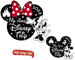 my first disney trip svg, minnie silhouete svg, family vacation svg, disney trip 2023 svg, mickey head svg