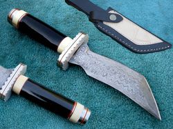 combat knife , hand made damascus steel tanto style blade hunting knife