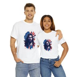 patriot jesus shirt from the god and country collection 1 of 6 patriot jesus with a red white and blue background