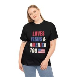 american flag loves jesus and america too retro t-shirt, jesus lover america shirt, christian 4th of july shirt, jesus