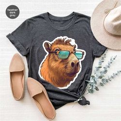 cute capybara shirt, summer gifts, capybara graphic tees, women vneck shirt, beach clothing, funny animal toddler shirts