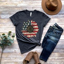 america sunflower shirt, usa flag flower t shirt, gift for american, 4th of july flag