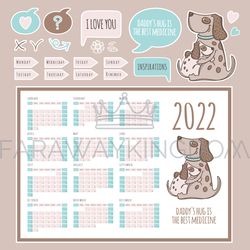 planner calendar 2022 dog printable and cutting vector set