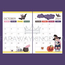 planner october halloween month page vector illustration set