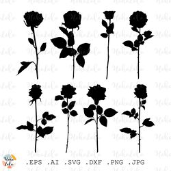 rose svg, rose silhouette, rose cricut, rose clipart png, rose stencil dxf, rose templates svg, flower svg