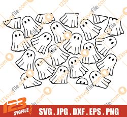 cute ghost cold cup svg, no hole cup wrap, cold cup svg, spooky ghost svg, halloween ghost svg, ghost cold cup svg png,