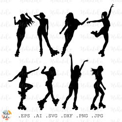 girl roller skates svg, girl roller skates silhouette, girl roller skates stencil, girl roller skates templates dxf