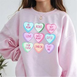 retro conversation hearts sweatshirt, candy hearts earrings sweater, valentine sweatshirt,valentine's day crewneck,retro