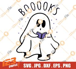 halloween booooks svg, ghost reading books svg, book lover, halloween party teacher svg, librarian svg, funny halloween